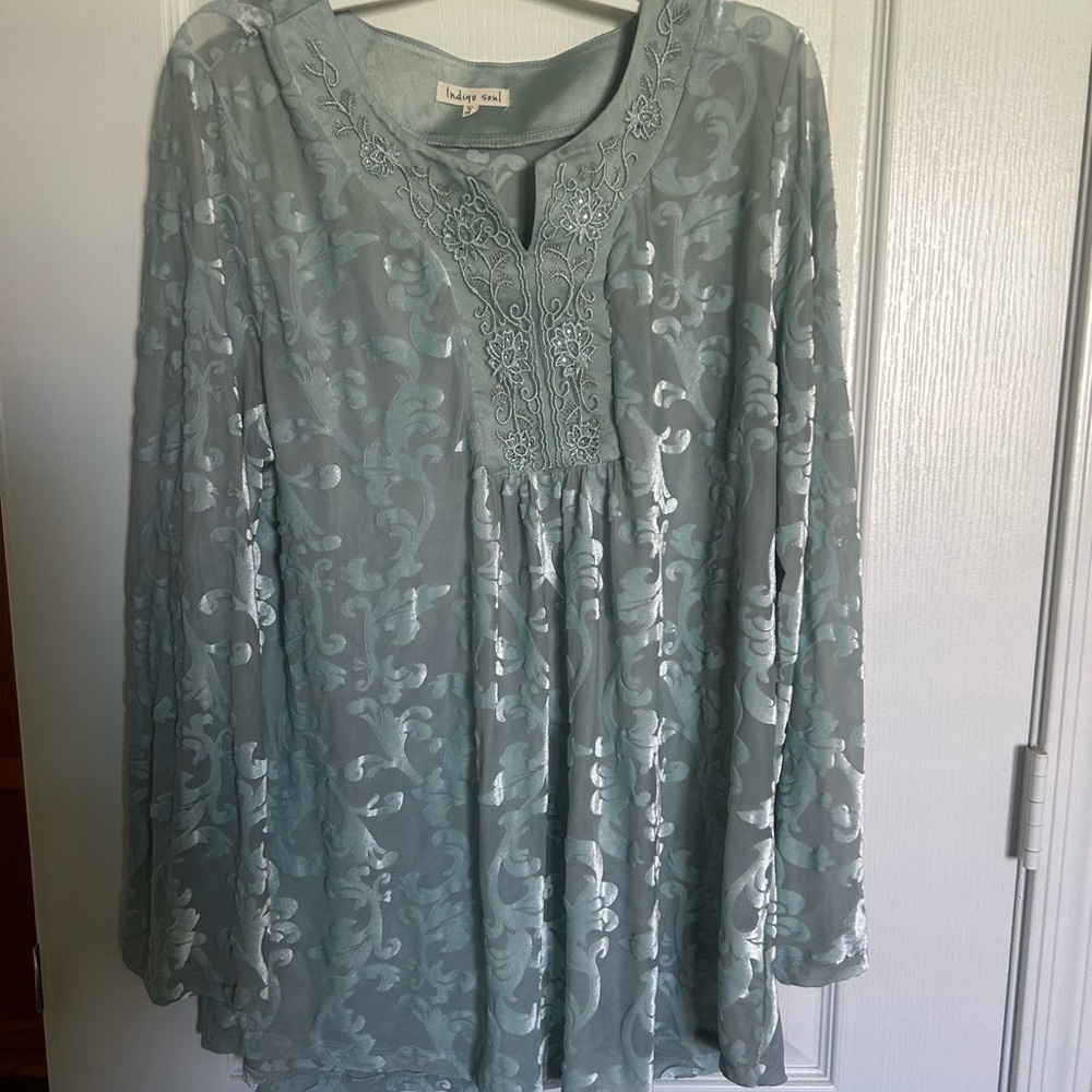 Indigo Soul Blue Embroidered Blouse